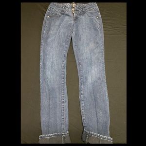 Dark wash high-waisted jeans